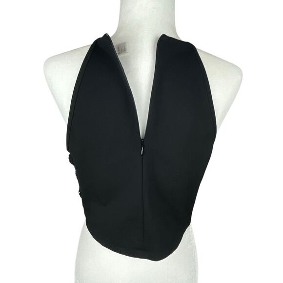 Boho Crochet Front Cropped High Neck Top Black L - Picture 6 of 9